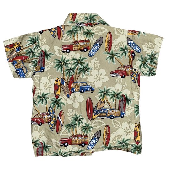 Vintage Hawaiian Shirt Big Boys 6 Green Vintage Car Surfboard Aloha Beach - Picture 4 of 8
